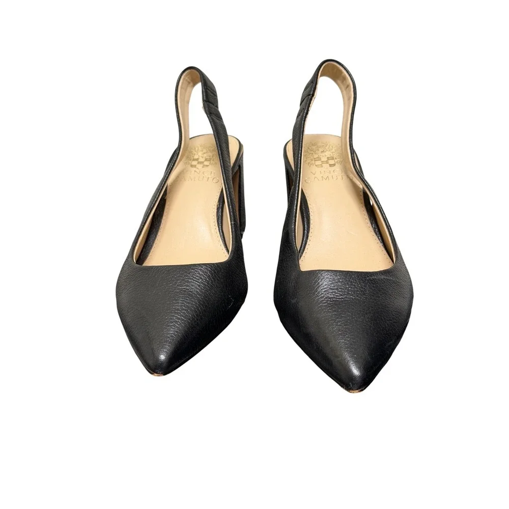 Vince Camuto Slingback Pumps Womens 5.5 Black Pebbled Leather Pointed Block Heel